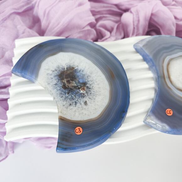 Large Druzy Agate Flat Moon Crystal Carving - Picture 7 of 10